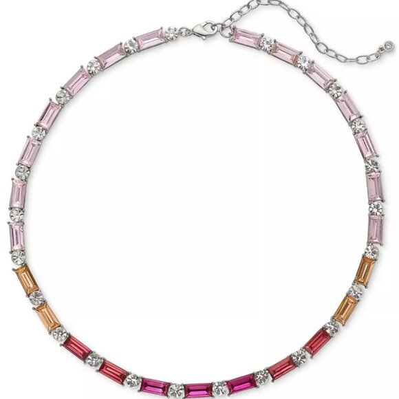 NWT On34th Silver-Tone Round & Tonal Baguette Crystal Tennis Necklace. - Picture 1 of 4